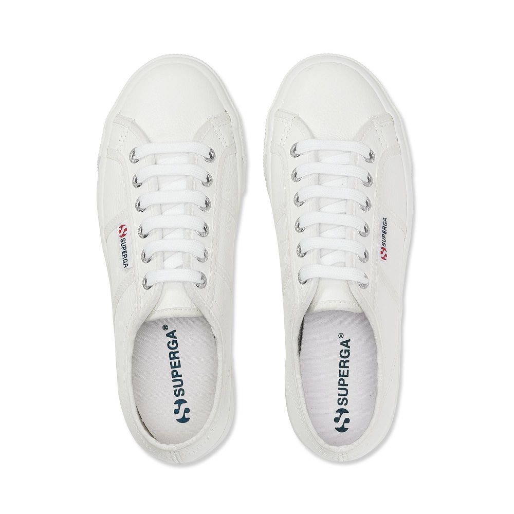 Superga 2790 Tumbled Leather White Platform Sneakers - Women's Sneakers USA | US2621945